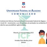 ICF/UFAL emite comunicado recomendando o uso de máscara
