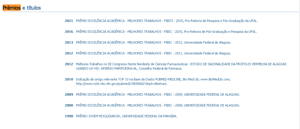 Prêmios recebidos pelo Prof. Ticiano Gomes do Nascimento
