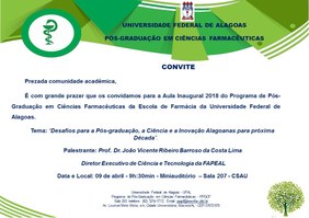 Convite para Aula Inaugural do PPGCF, Turma 2018.1